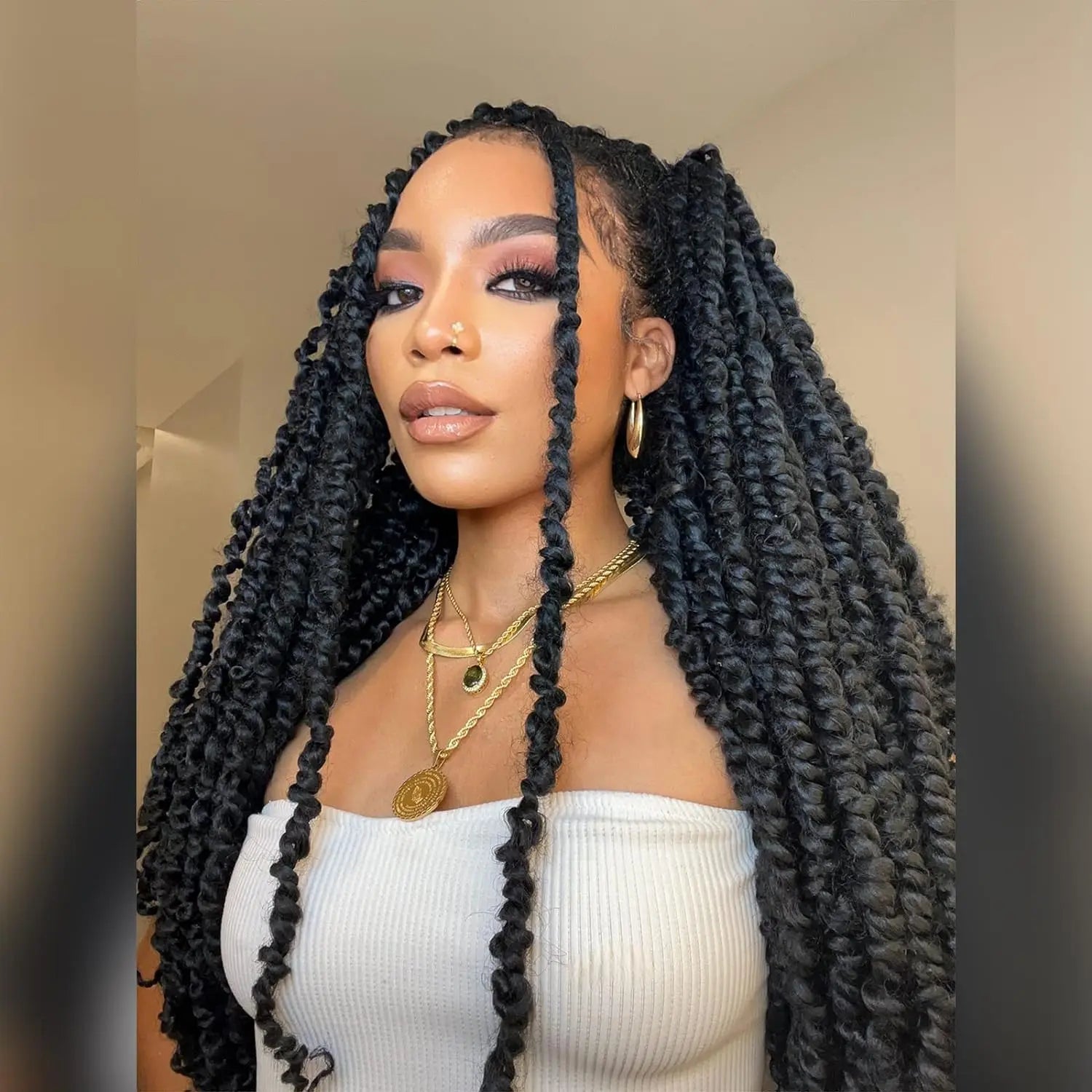 ( US ONLY) FAST SHIPPING NB | Toyotress® Tiana Passion Twist Hair - Pre-twisted Crochet Braids Natural Black, Pre-looped Synthetic Braiding Hair Extensions Toyotress